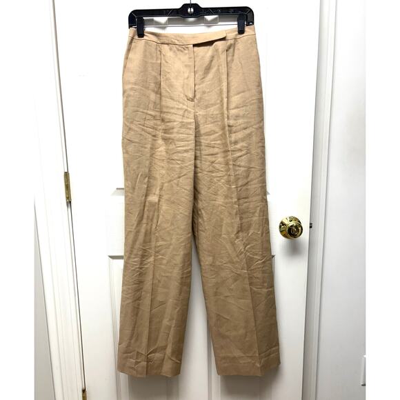 VTG Talbots Tan Linen Pants, High Waist, Lined Pleated, Dress Slacks, Size 4 - Picture 1 of 6